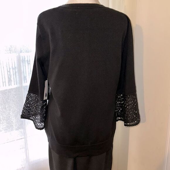 Isaac Mizrahi M Black Lace Bell Sleeve Button Front Knit Cardigan - Picture 2 of 11